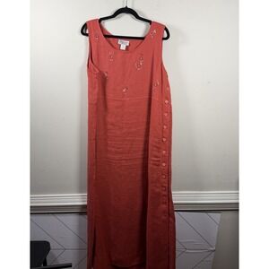 VTG Style & Co 100% Linen Dress & Jacket Dress 16 Red Embroidered Floral Cottage